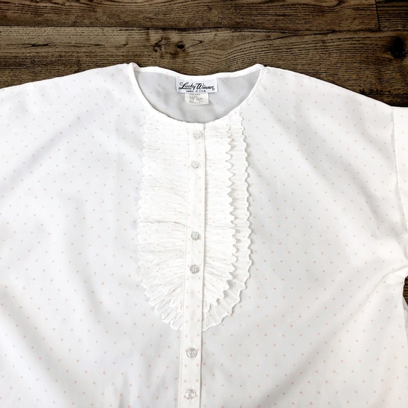 Vintage Size Large 13/14 Blouse Peach Polka Dot - Picture 3 of 6